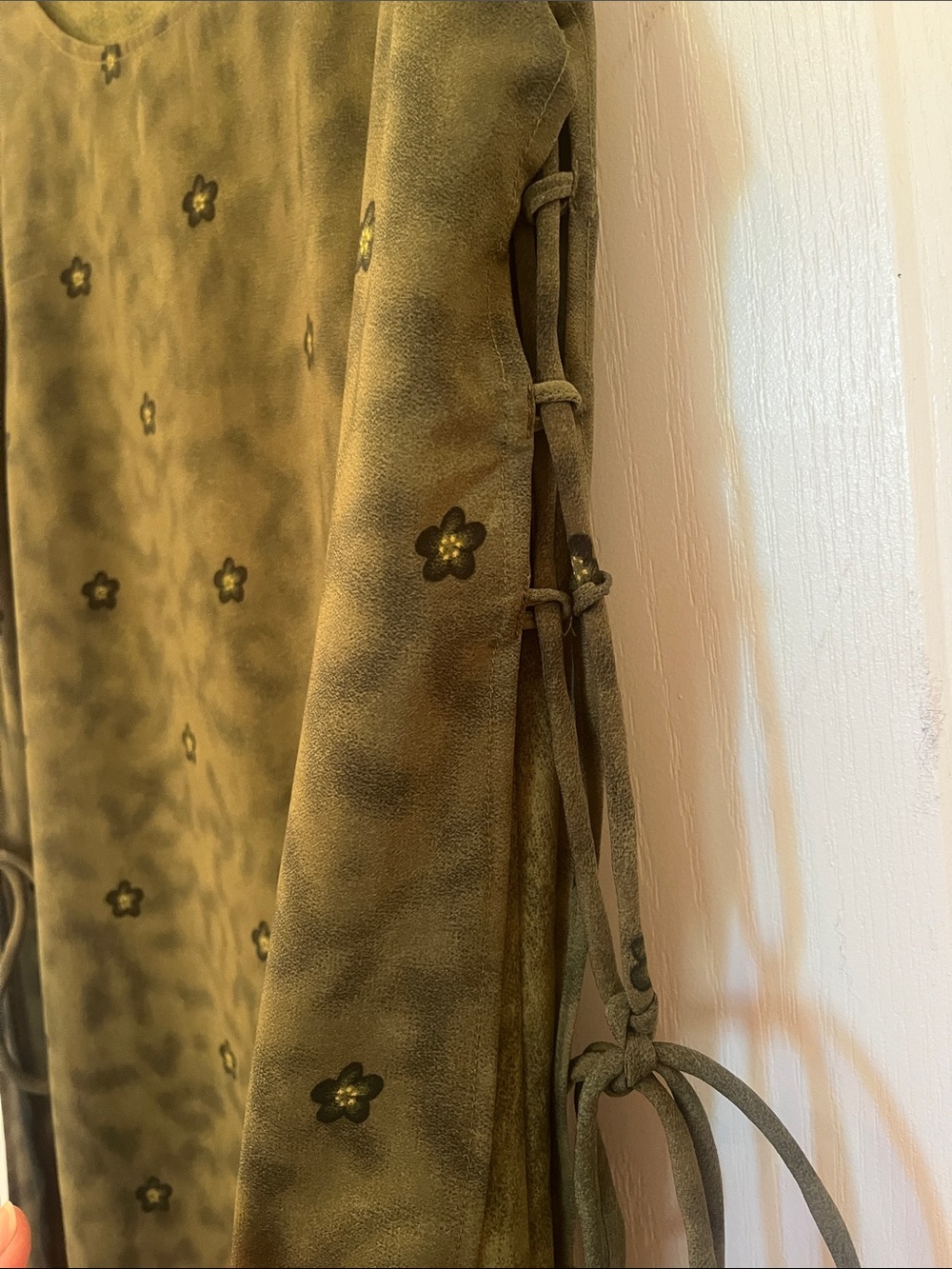 Vintage Olive Green Hippie Tank Maxi Dress with Side Ties and Ethnic Vibe - Picture 4 of 5